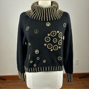 Vintage Marnie West black long sleeve sweater with gold bead designs. Size med.